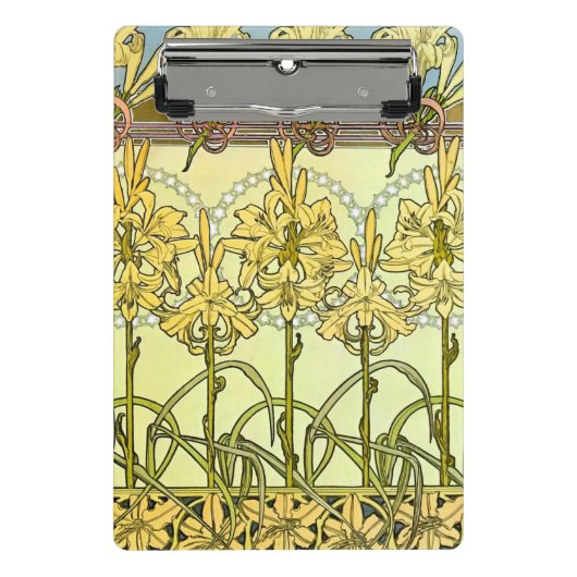 Alfonse Mucha Art Nouveau Lily Floral Pattern Mini Klemmbrett (Vorderseite)