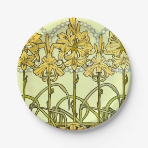 Alfonse Mucha Art Nouveau Lily Floral Pattern Pappteller