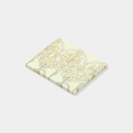 Alfonse Mucha Art Nouveau Lily Floral Pattern Post-it Klebezettel (angewinkelt)