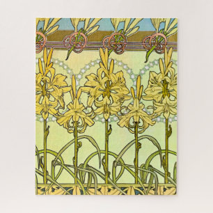 Alfonse Mucha Art Nouveau Lily Floral Pattern Puzzle