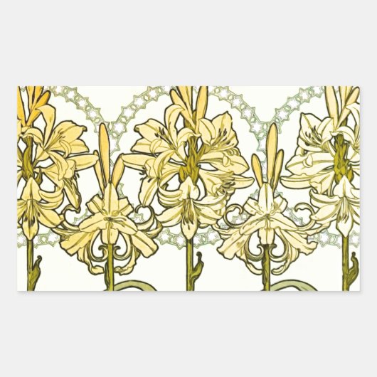 Alfonse Mucha Art Nouveau Lily Floral Pattern Rechteckiger Aufkleber (Vorderseite)