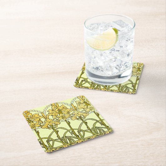 Alfonse Mucha Art Nouveau Lily Floral Pattern Rechteckiger Pappuntersetzer (Vor Ort)