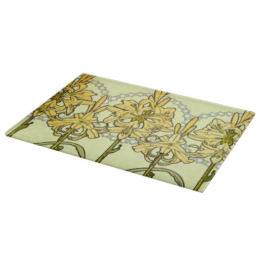 Alfonse Mucha Art Nouveau Lily Floral Pattern Schneidebrett (Ecke)