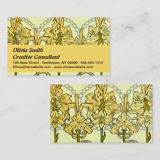 Alfonse Mucha Art Nouveau Lily Floral Pattern Visitenkarte (Vorne/Hinten)