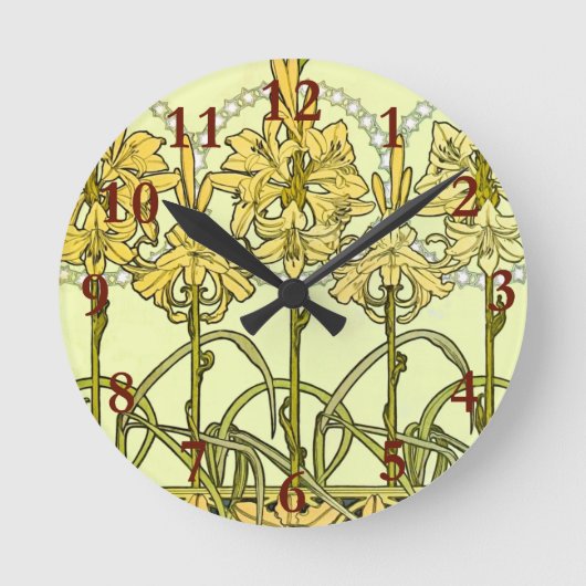Alfonse Mucha Art Nouveau lily pattern classic Runde Wanduhr (Vorderseite)
