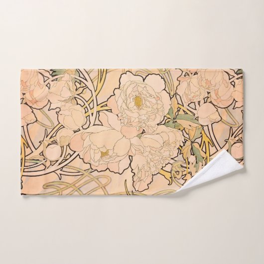 Alfonse Mucha Art Nouveau Peonies Badhandtuch Set (Handtuch)
