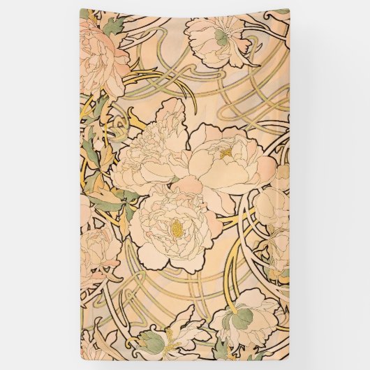 Alfonse Mucha Art Nouveau Peonies Banner (Vertikal)