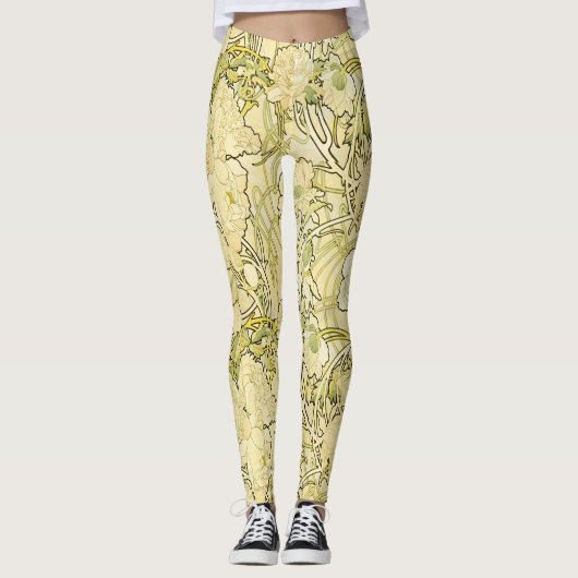 Alfonse Mucha Art Nouveau Peonies Botanical Art Leggings (Vorderseite)
