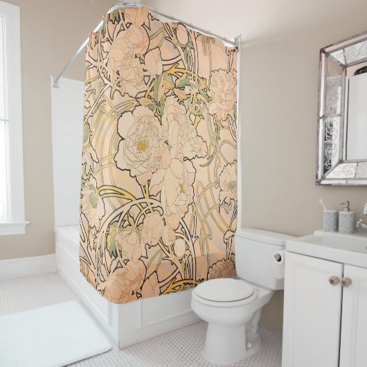 Alfonse Mucha Art Nouveau Peonies Duschvorhang (Beispiel)