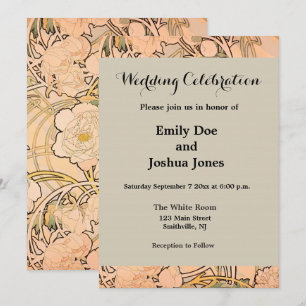 Alfonse Mucha Art Nouveau Peonies Einladung