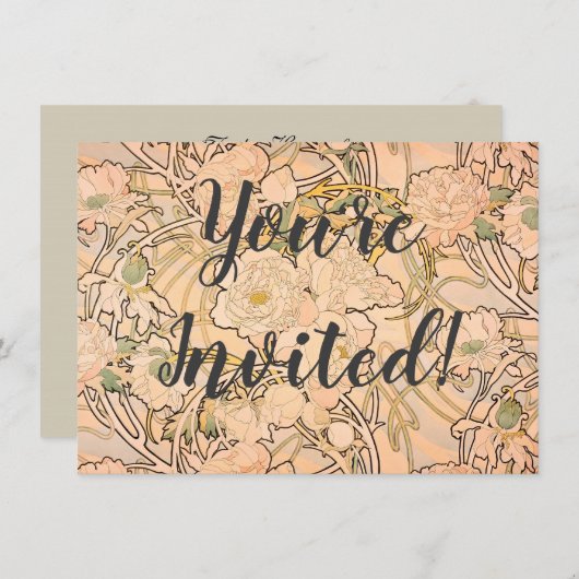 Alfonse Mucha Art Nouveau Peonies Einladung (Vorne/Hinten)