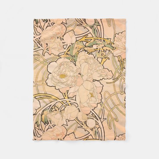 Alfonse Mucha Art Nouveau Peonies Fleecedecke (Vorderseite)