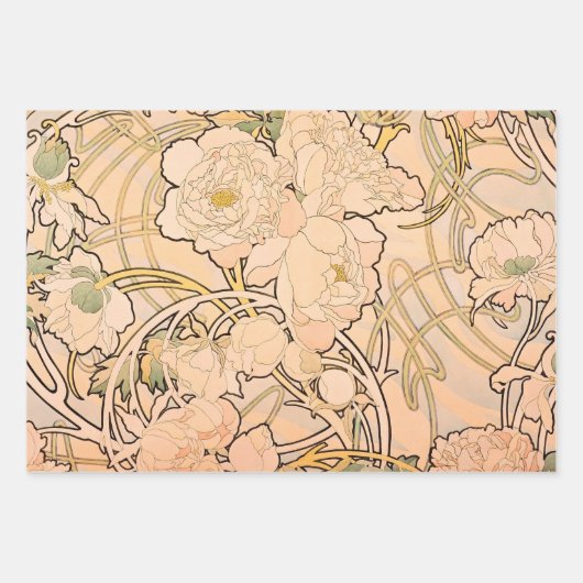 Alfonse Mucha Art Nouveau Peonies Geschenkpapier Set (Vorderseite 3)