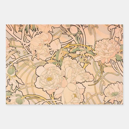 Alfonse Mucha Art Nouveau Peonies Geschenkpapier Set (Vorderseite 2)