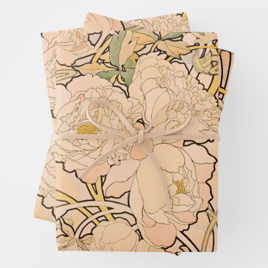 Alfonse Mucha Art Nouveau Peonies Geschenkpapier Set (Beispiel)