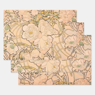 Alfonse Mucha Art Nouveau Peonies Geschenkpapier Set