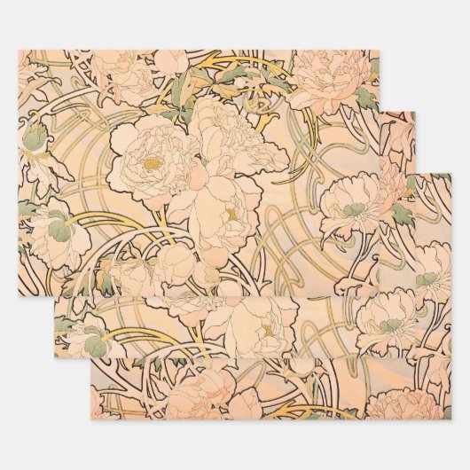 Alfonse Mucha Art Nouveau Peonies Geschenkpapier Set (Set)