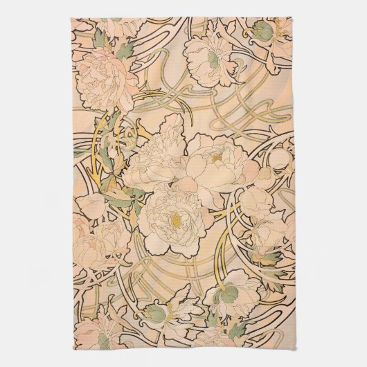 Alfonse Mucha Art Nouveau Peonies Geschirrtuch (Vertikal)
