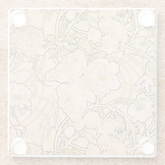 Alfonse Mucha Art Nouveau Peonies Glasuntersetzer (Rückseite)