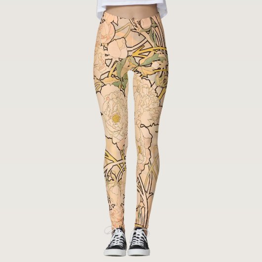 Alfonse Mucha Art Nouveau Peonies Leggings (Vorderseite)