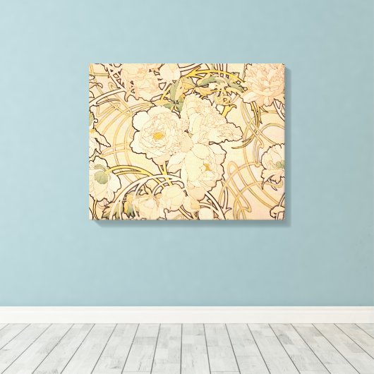 Alfonse Mucha Art Nouveau Peonies Leinwanddruck (Insitu (Holzboden))