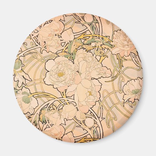 Alfonse Mucha Art Nouveau Peonies Magnet (Vorne)