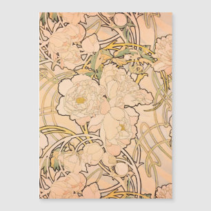 Alfonse Mucha Art Nouveau Peonies Magnetkarte