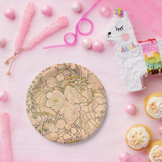 Alfonse Mucha Art Nouveau Peonies Pappteller (Party)