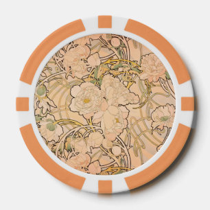 Alfonse Mucha Art Nouveau Peonies Pokerchips