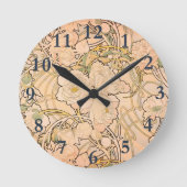 Alfonse Mucha Art Nouveau Peonies Runde Wanduhr (Vorderseite)