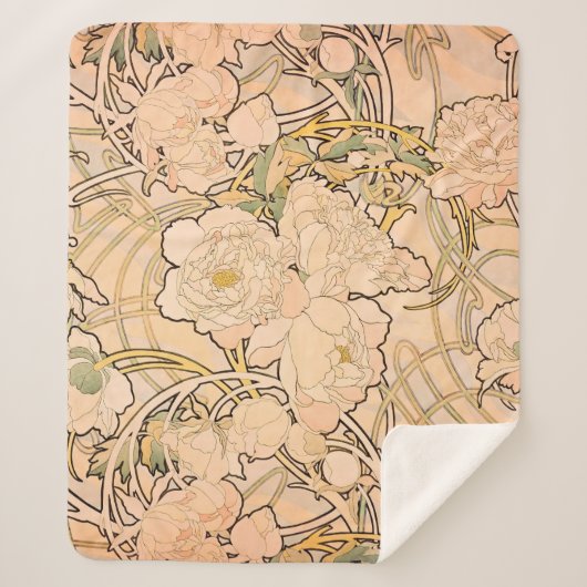 Alfonse Mucha Art Nouveau Peonies Sherpadecke (Vorderseite)