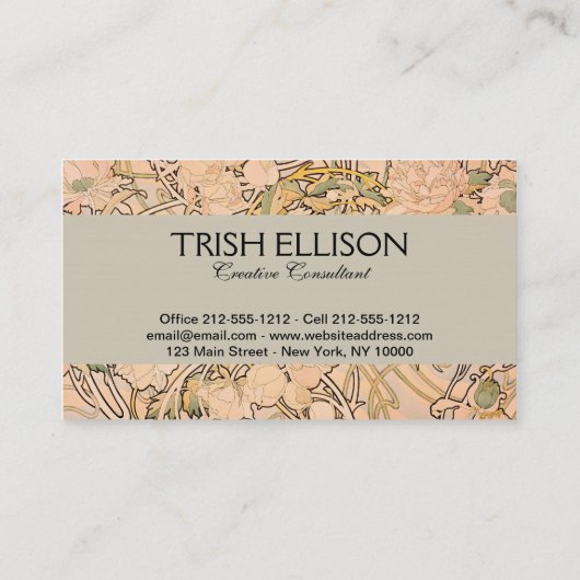 Alfonse Mucha Art Nouveau Peonies Visitenkarte (Rückseite)