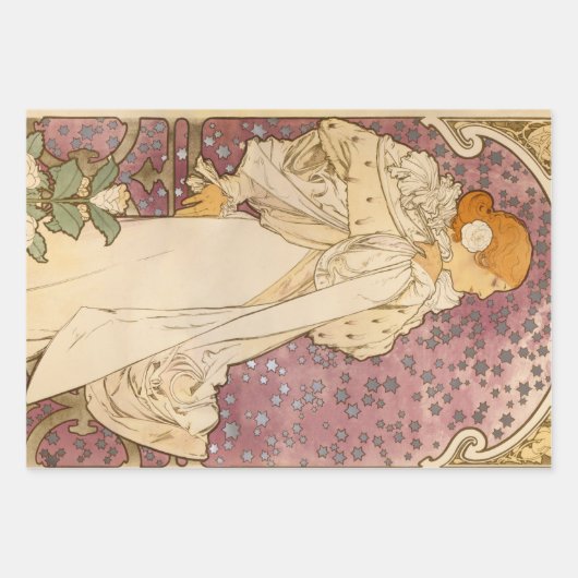 Alfonse Mucha Job Art Nouveau Frau Geschenkpapier Set (Vorderseite 3)