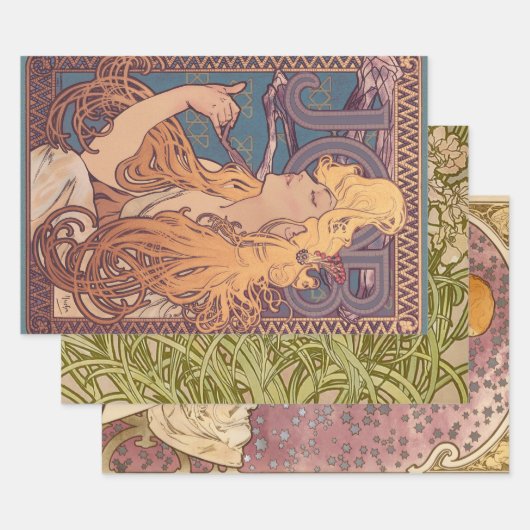 Alfonse Mucha Job Art Nouveau Frau Geschenkpapier Set (Set)