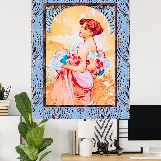 Alfonse Mucha Lady mit Blume Poster (Heimbüro)