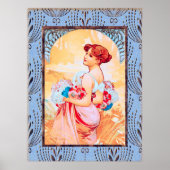 Alfonse Mucha Lady mit Blume Poster (Vorne)