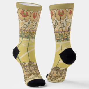 Alfonse Mucha Mohn Art Nouveau Florale Tapete Socken