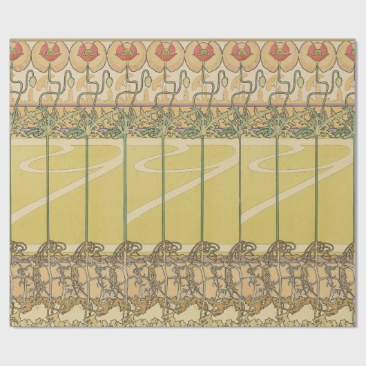 Alfonse Mucha Poppies Art Nouveau Floral Wallpaper Geschenkpapier (Flach)