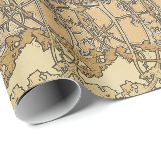 Alfonse Mucha Poppies Art Nouveau Floral Wallpaper Geschenkpapier (Rolleneckpunkt)