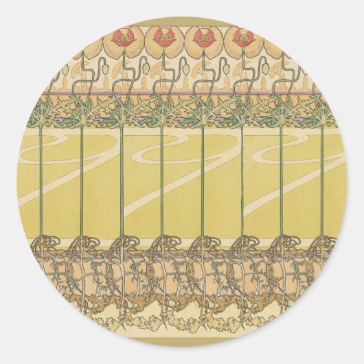 Alfonse Mucha Poppies Art Nouveau Floral Wallpaper Runder Aufkleber (Vorderseite)