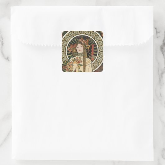 Alfonse Mucha Trappistine Nouveau Quadratischer Aufkleber (Tasche)