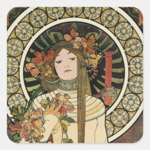 Alfonse Mucha Trappistine Nouveau Quadratischer Aufkleber