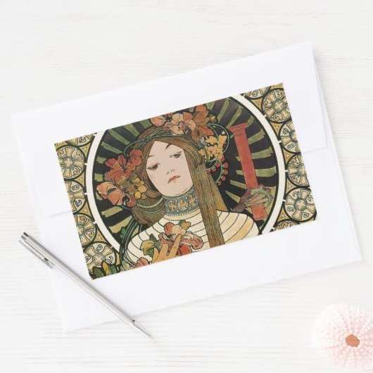 Alfonse Mucha Trappistine Nouveau Rechteckiger Aufkleber (Umschlag)