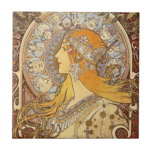 Alfonse Mucha Zodiac Art Nouveau Frau Fliese