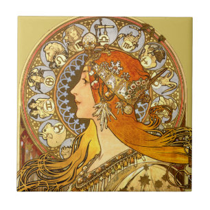 Alfonse Mucha Zodiac Art Nouveau Frau Fliese