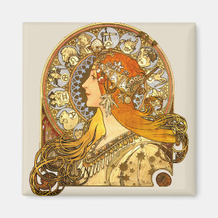 Alfonse Mucha Zodiac Art Nouveau Frau Magnet