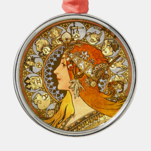 Alfonse Mucha Zodiac Art Nouveau Frau Ornament Aus Metall