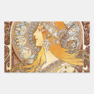 Alfonse Mucha Zodiac Art Nouveau Frau Rechteckiger Aufkleber