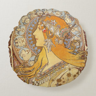 Alfonse Mucha Zodiac Art Nouveau Frau Rundes Kissen