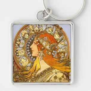 Alfonse Mucha Zodiac Art Nouveau Frau Schlüsselanhänger